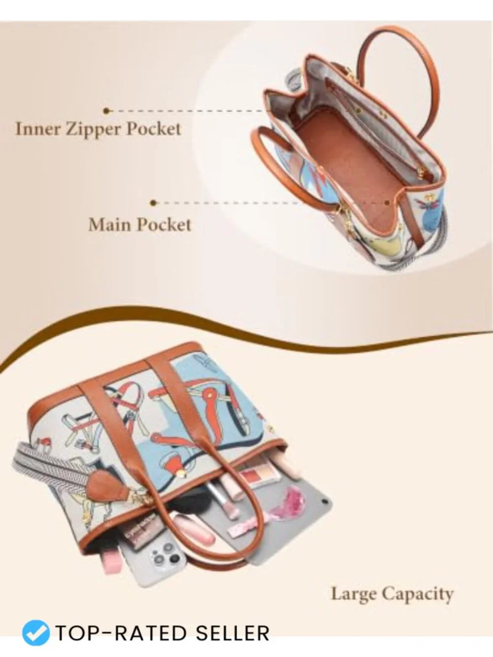 DesKimdo Top Handle Satchel Tote Handbag Shoulder Purse PU Leather Floral